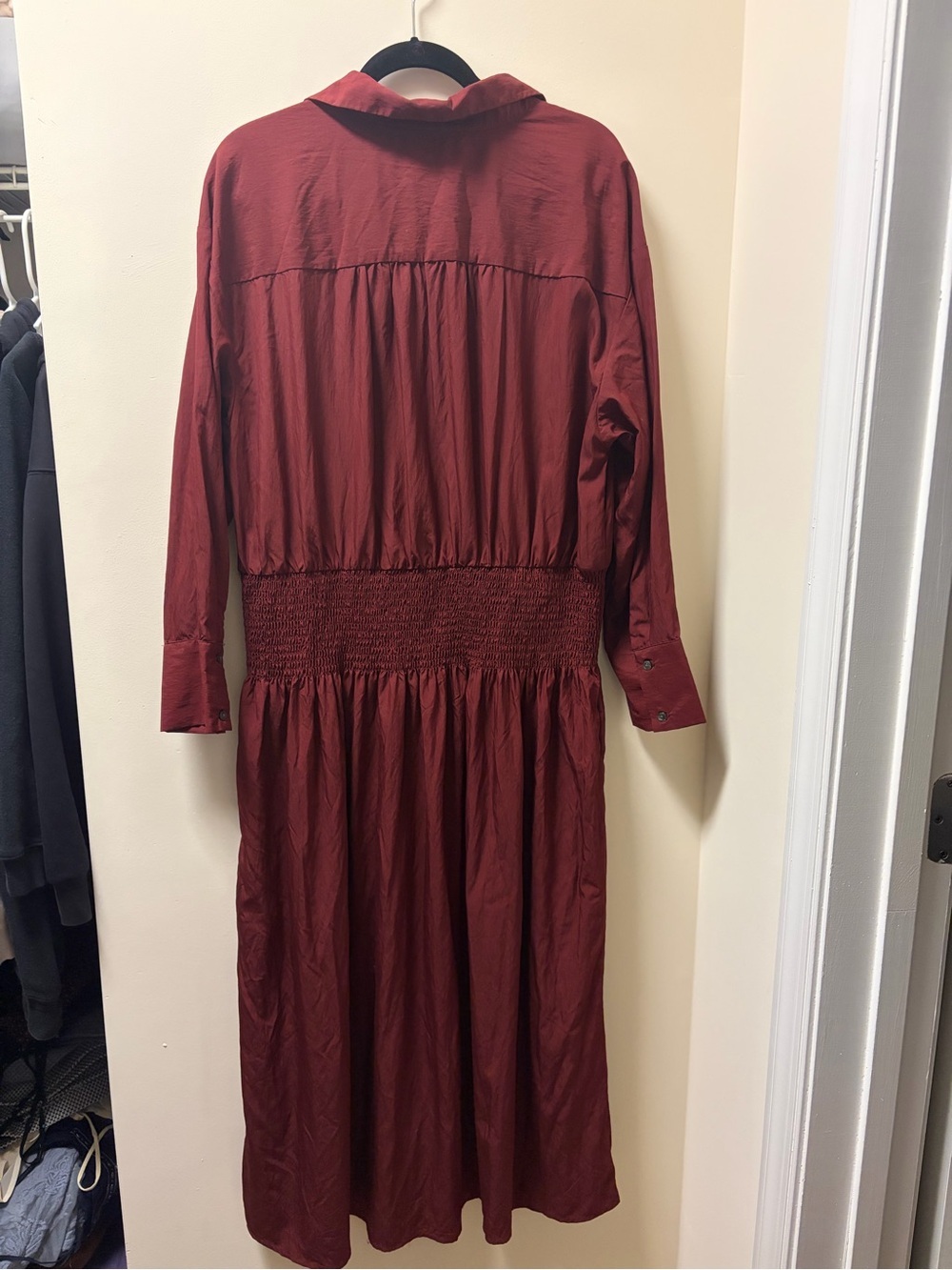 Smocked Waist Long-Sleeve Maxi Dress in Burgundy from Future Collective 1XL - Picture 3 of 7